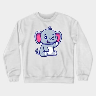 Cute Elephant Sitting And Waving Hand Crewneck Sweatshirt